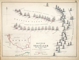 خريطة لمعركة ترافالغار ، نشرها ويليام بلاكوود وأولاده ، إدنبرة وأندن ، 1848 (نقش يدوي)